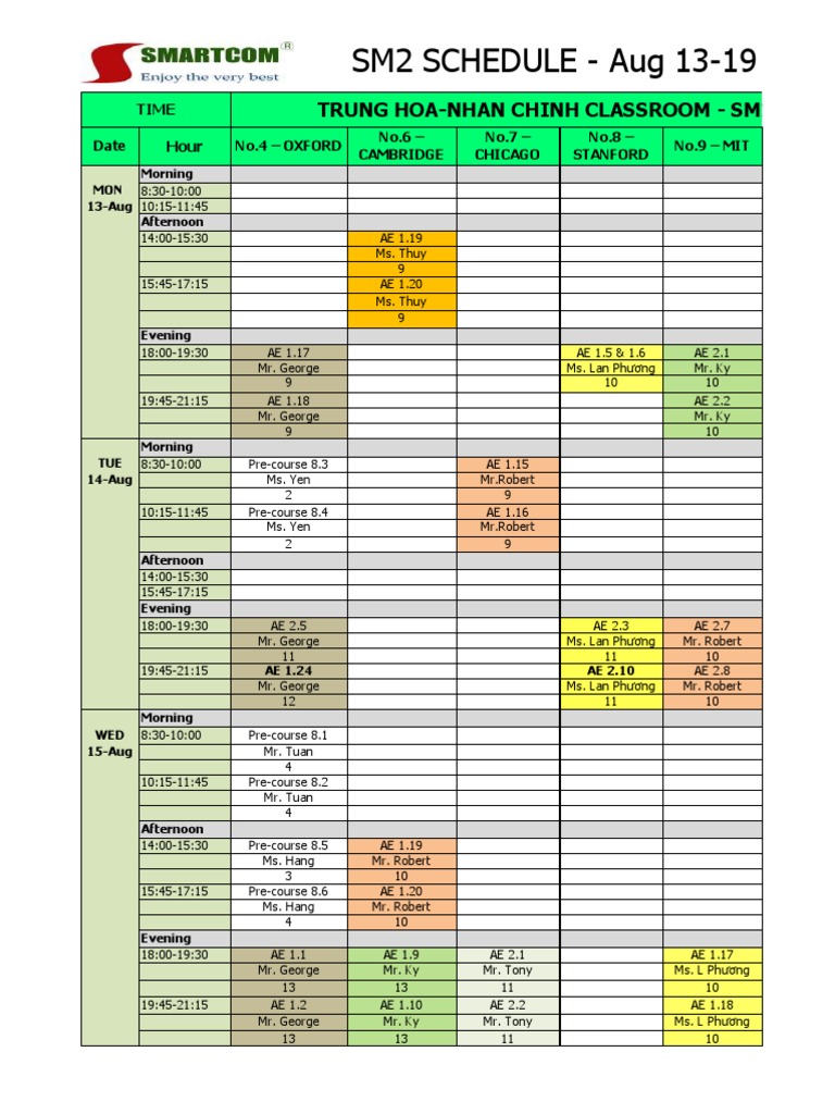 SM2 Schedule Aug 13-19 | PDF | Standardized Tests