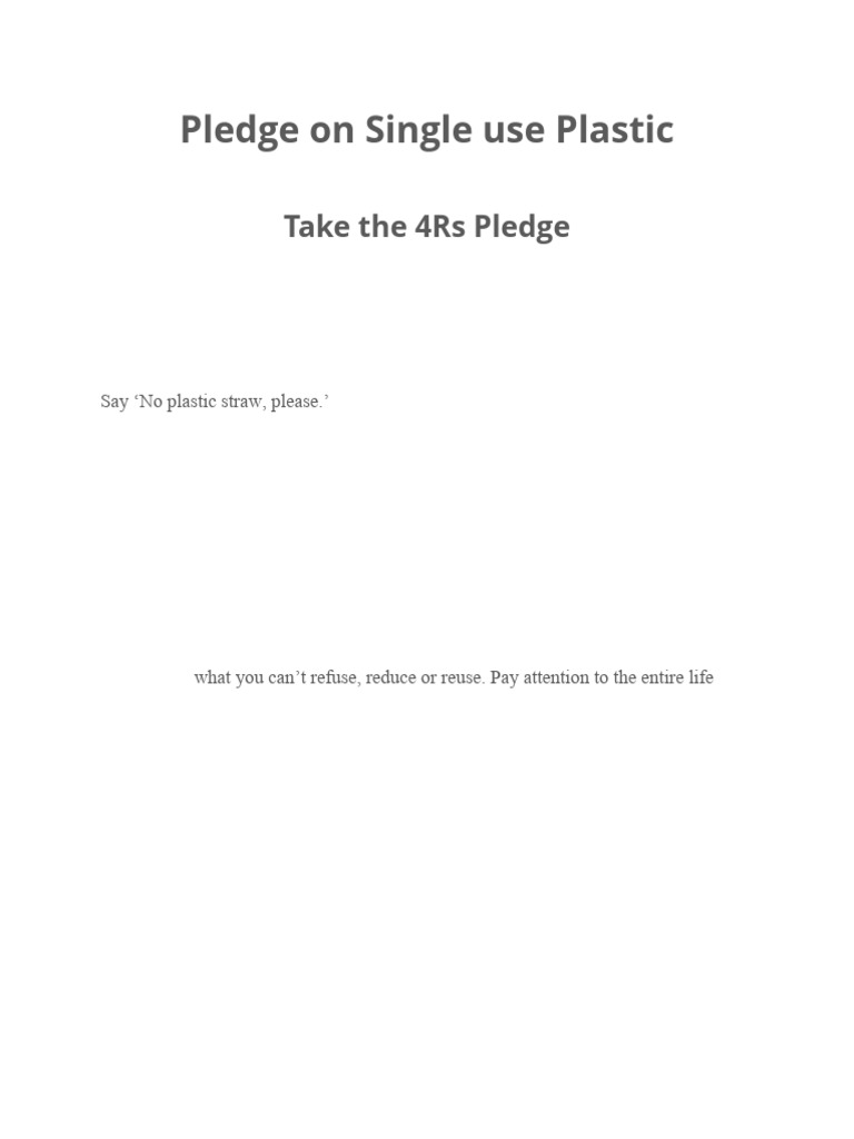 Pledge On Single Use Plastic | PDF
