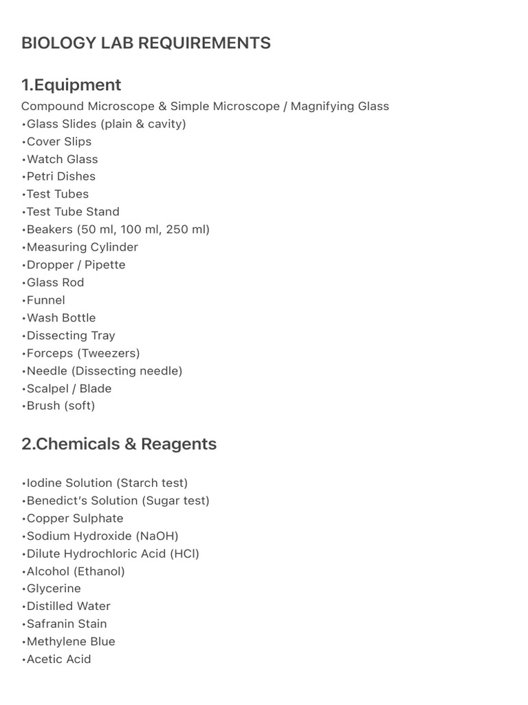 Biology Lab Requirements | PDF