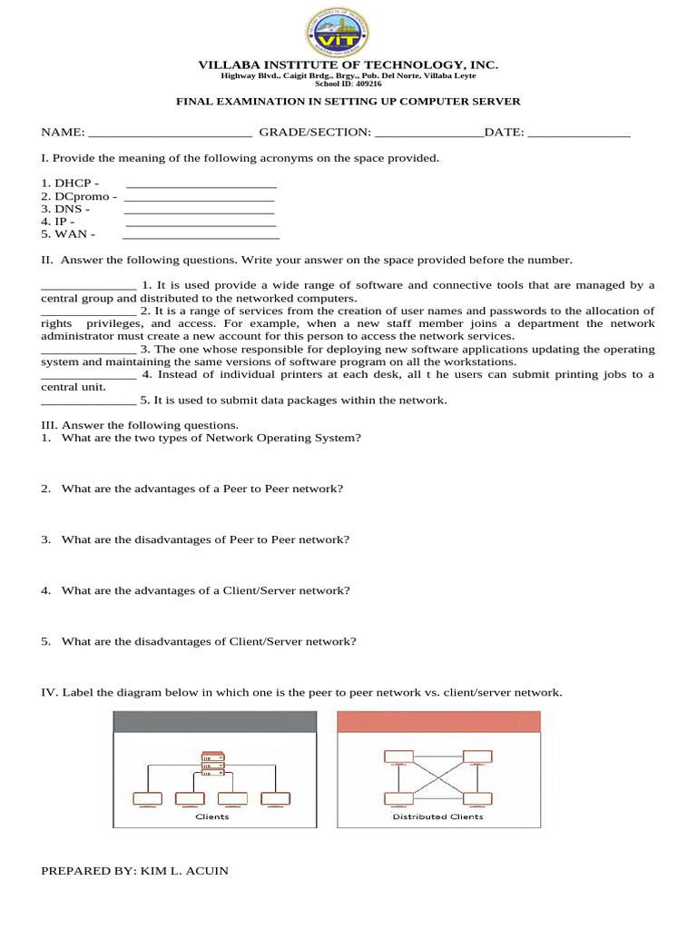 FINAL EXAM IN SET UP SERVER | PDF | Peer To Peer | Client–Server Model