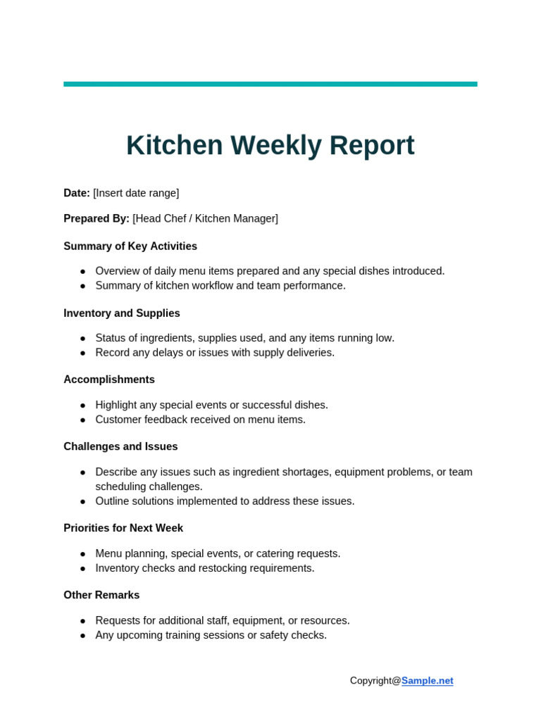 Kitchen Weekly Report | PDF