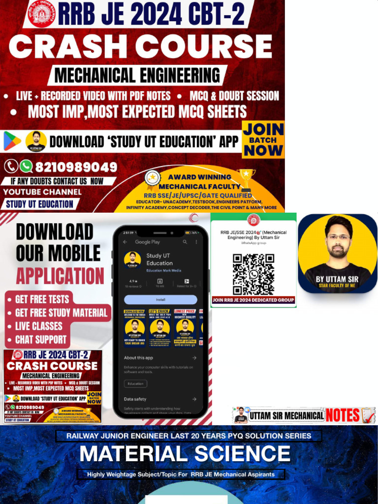 RRB JE PYQ MATERIAL SCIENCE Mechanical Engineering-20 Years PYQ With ...