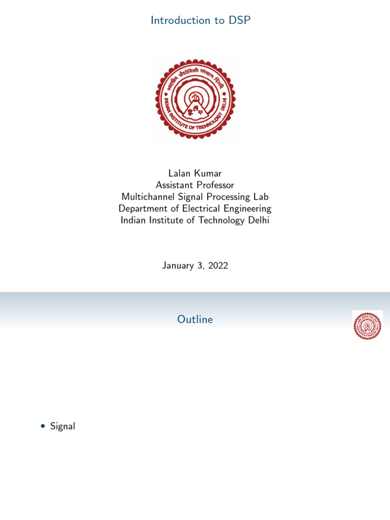 Lecture1 Introduction DTSP | PDF | Digital Signal Processing | Digital ...