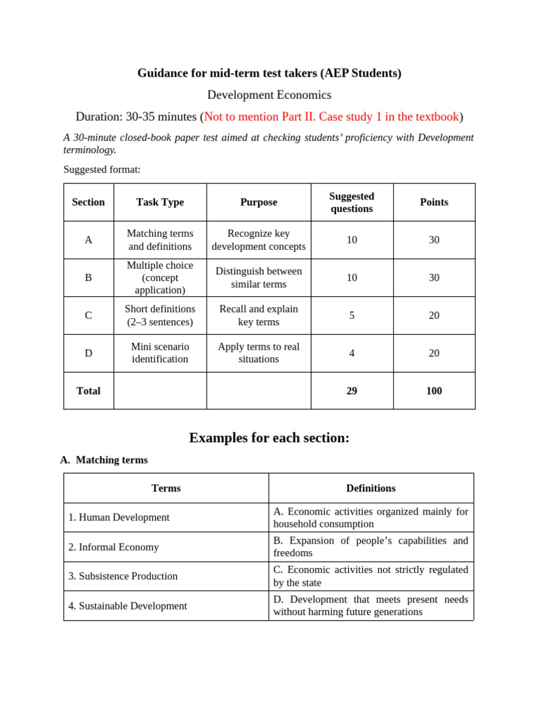 Guidance for Proficiency of Development Terms in the Mid-term Test 1 ...