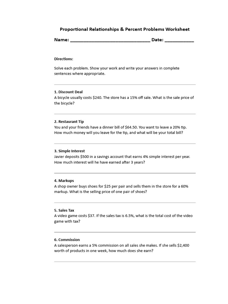 Proportional Relationships Worksheet | PDF | Sales | Chess Theory