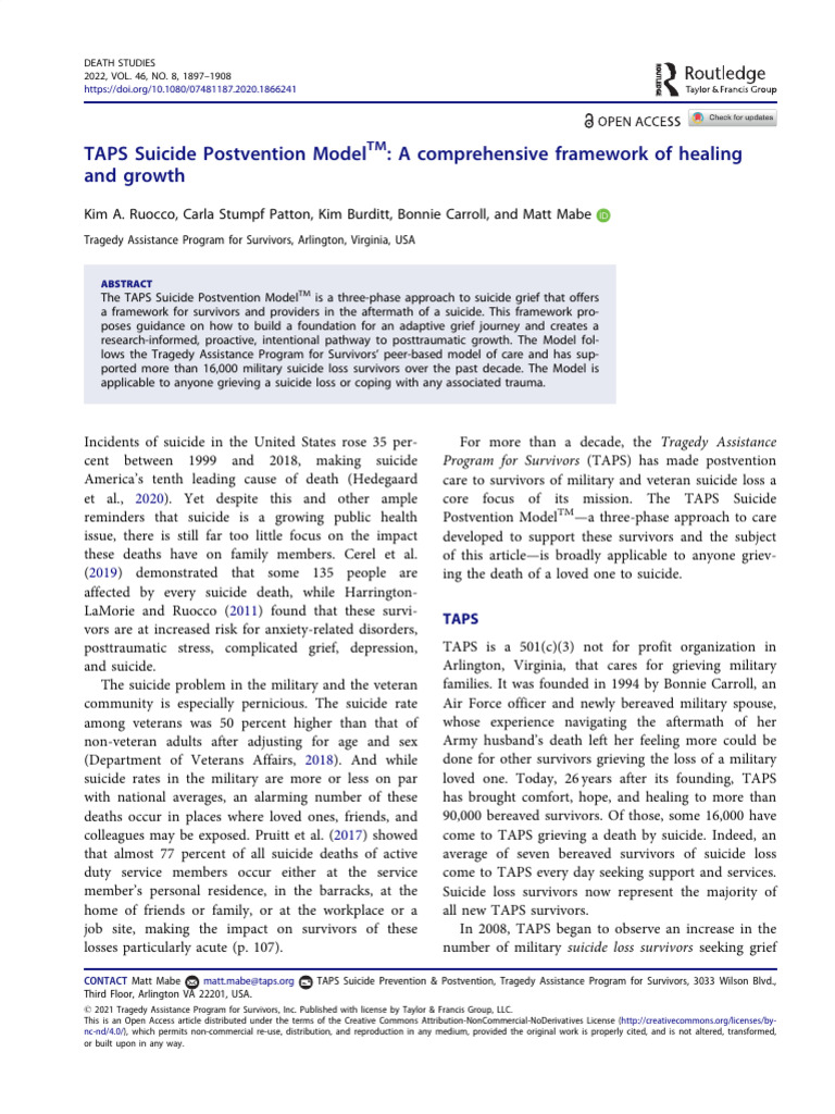 TAPS Suicide Postvention Model | PDF | Grief | Psychological Trauma