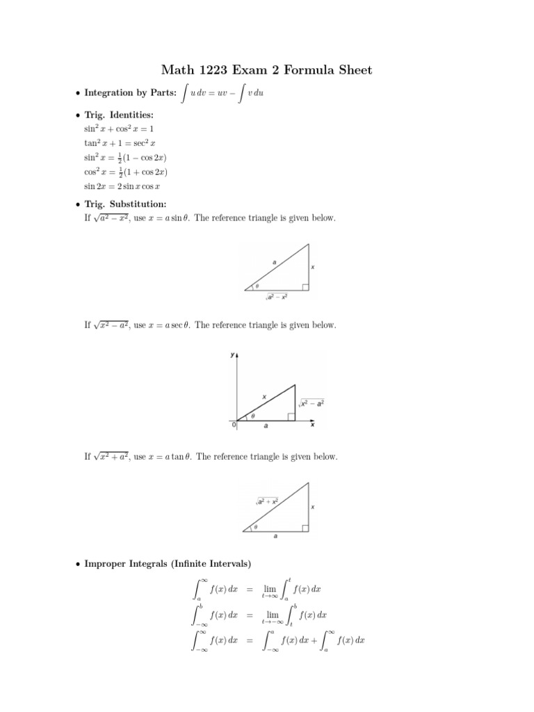 1223 Exam 2 Formula Sheet | PDF