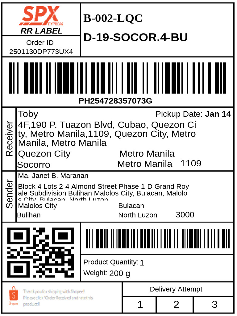 Shipping Label 2501130dp773ux4 | PDF