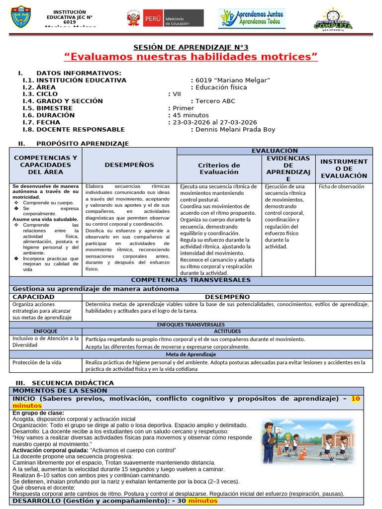 Sesión de Aprendizaje n 3 Tercero | PDF | Aprendizaje | Evaluación
