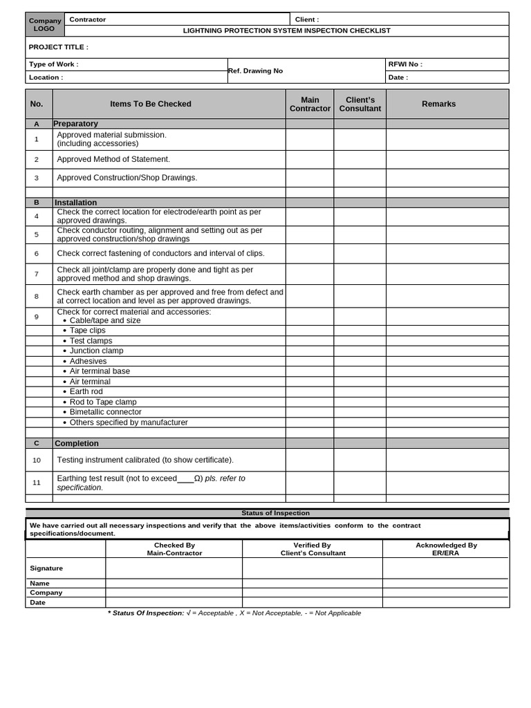 e Lightning Protection System Inspection Checklistdoc | PDF ...