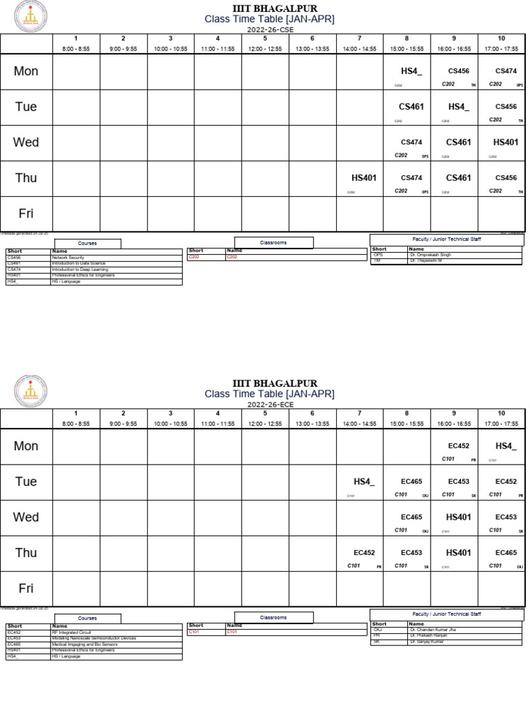 Class Wise Time Table-V1 (1) | PDF | Computing | Computer Engineering