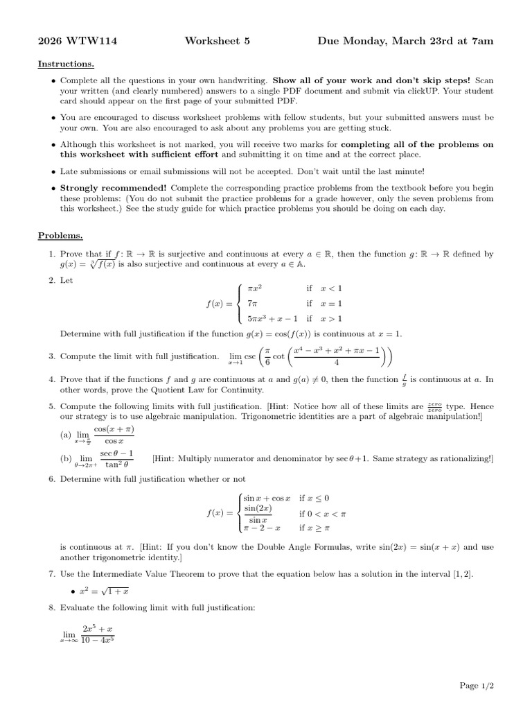 Worksheet 5 | PDF | Trigonometric Functions | Function (Mathematics)