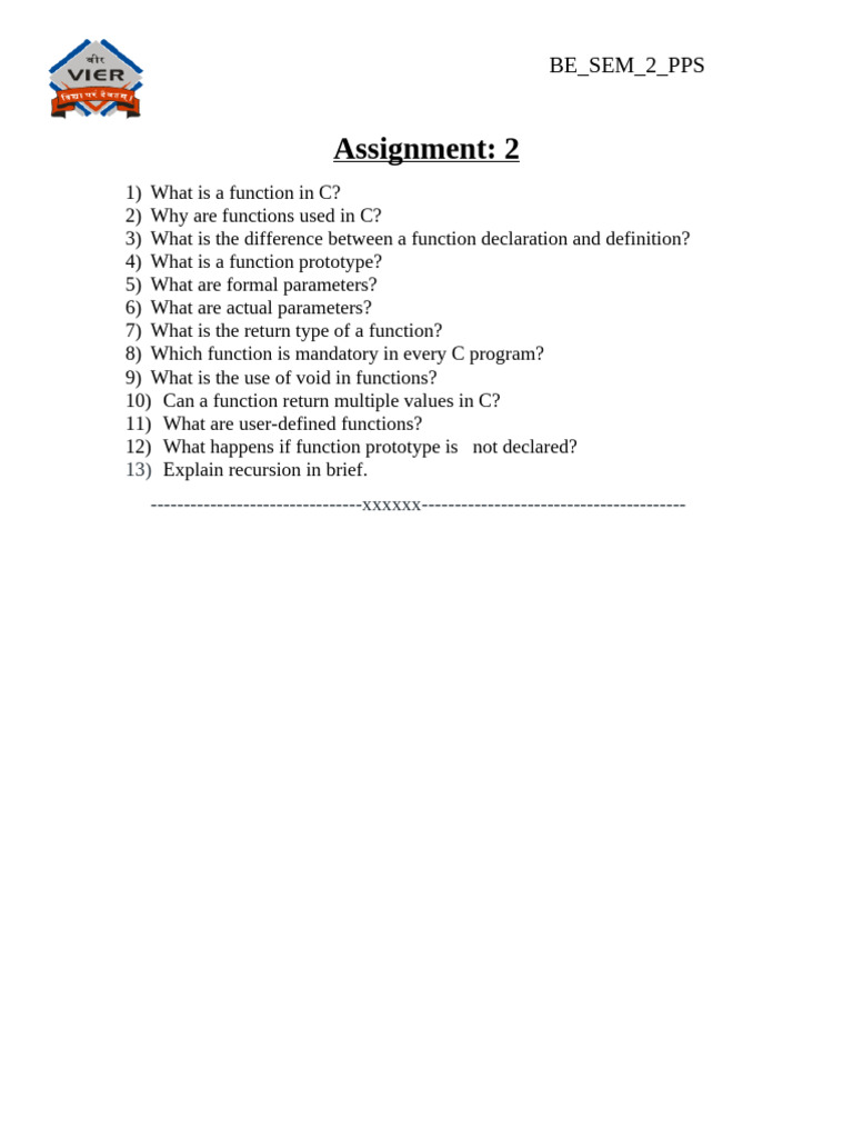 Assignments 2 PPS BE SEM2 | PDF