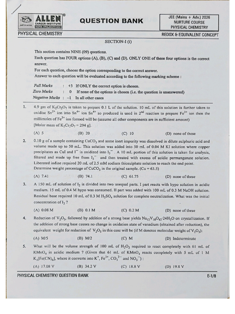 Redox and Equivalent Concept | PDF
