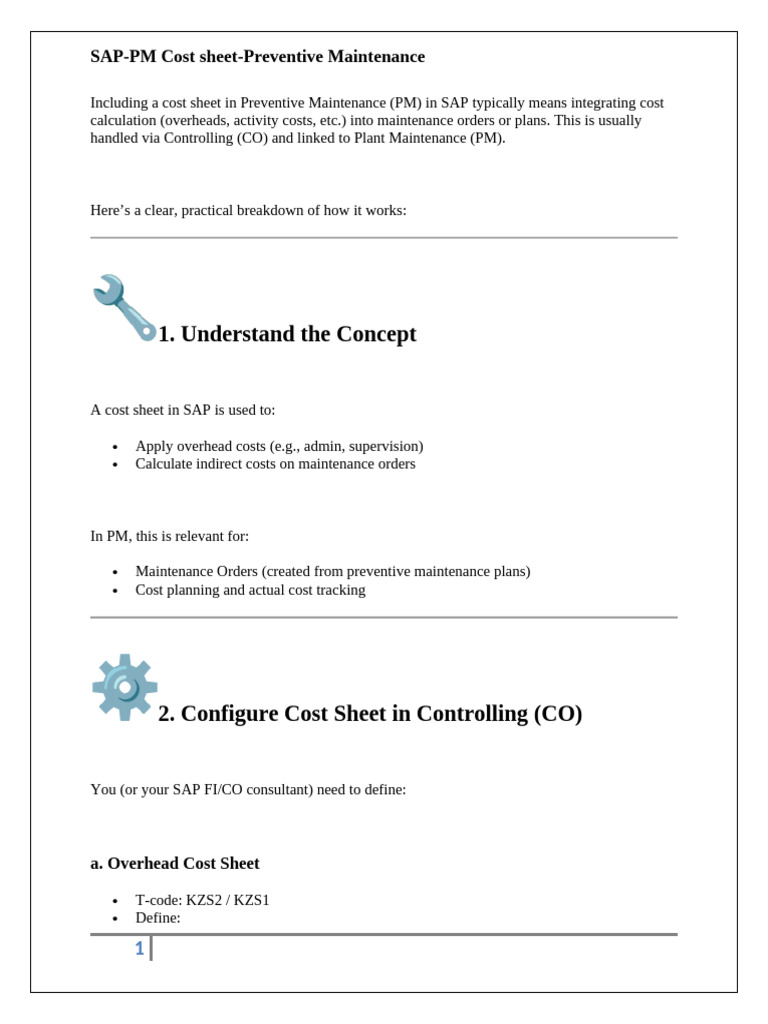 SAP-PM-Including a Cost Sheet in Preventive Maintenance | PDF | Cost