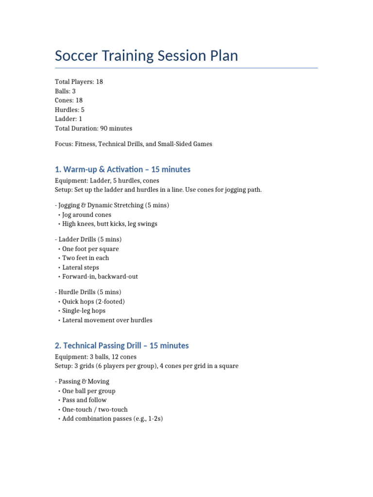 Soccer Training Session Plan | PDF