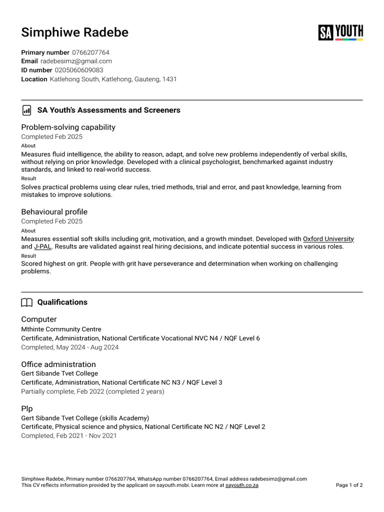 Simphiwe Radebe CV | PDF