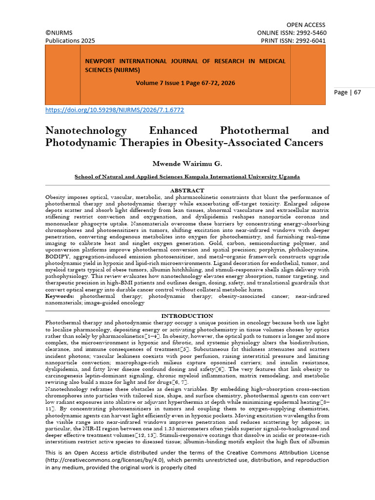 Nanotechnology Enhanced Photothermal and Photodynamic Therapies in ...