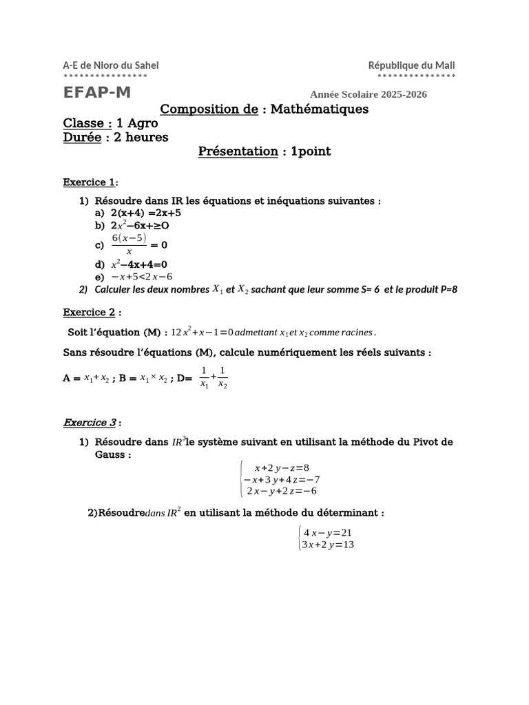 Compos Maths 1 Agro | PDF