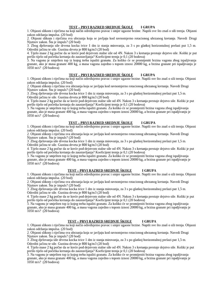 TEST - Prvi Srednje | PDF