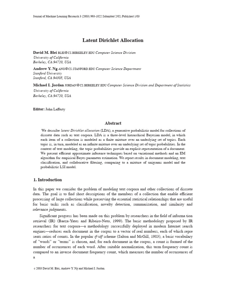 LDA Paper | PDF | Probability Theory | Statistical Theory