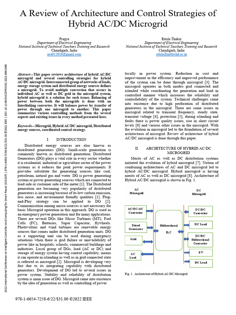 A Review of Architecture and Control Strategies of Hybrid AC DC ...