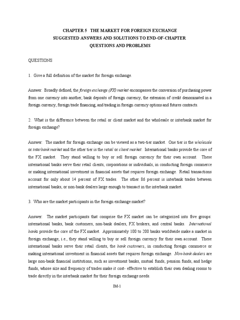Chapter 5 The Market For Foreign Exchange Suggested Answers And - 
