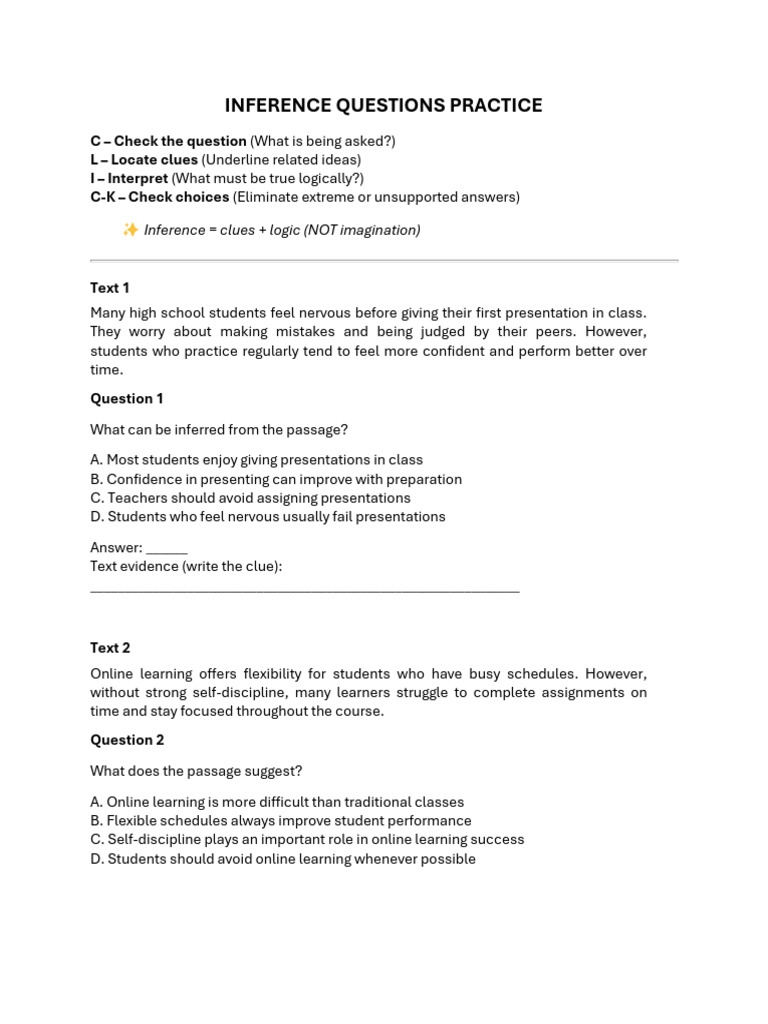Inference Practice Worksheet (Click Strategy) | PDF | Educational ...