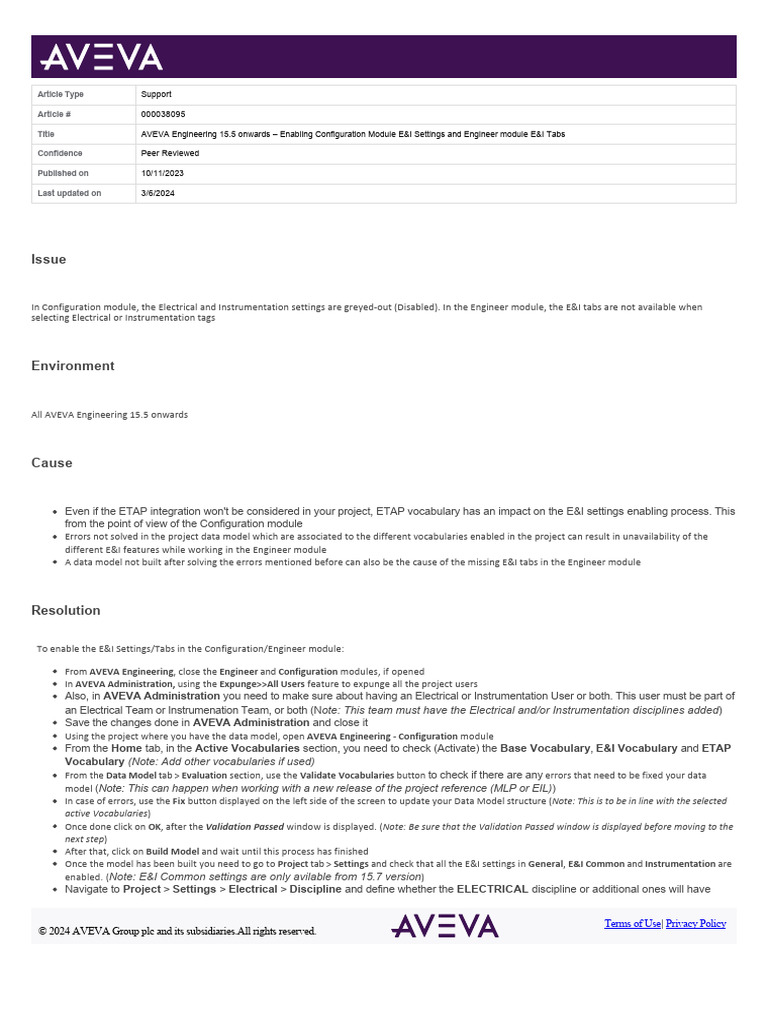 AVEVA Engineering 15.5 Onwards – Enabling Configuration Module E&I ...