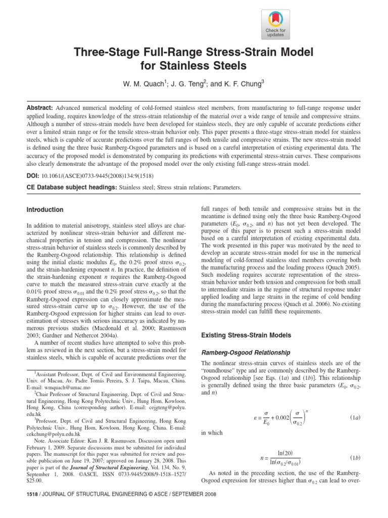 Quach Et Al 2008 Three Stage Full Range Stress Strain Model for ...