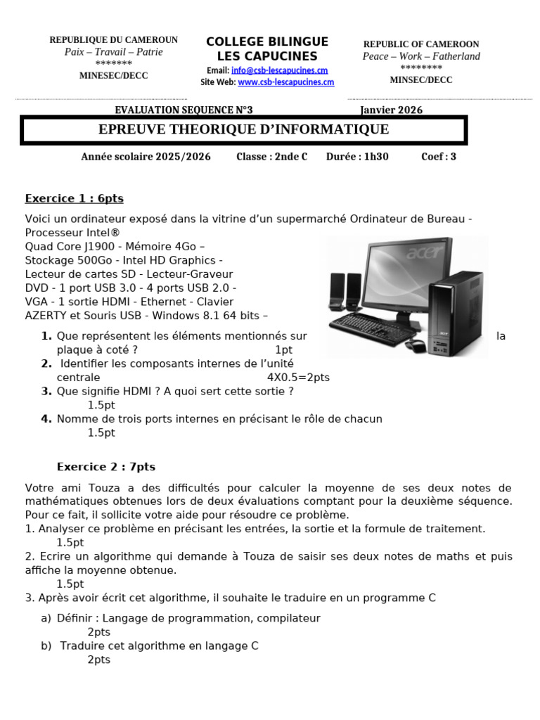 Épreuves Seq 3 2nde C-pcd-tle CD Janvier 2026_045239 | PDF | JavaScript ...