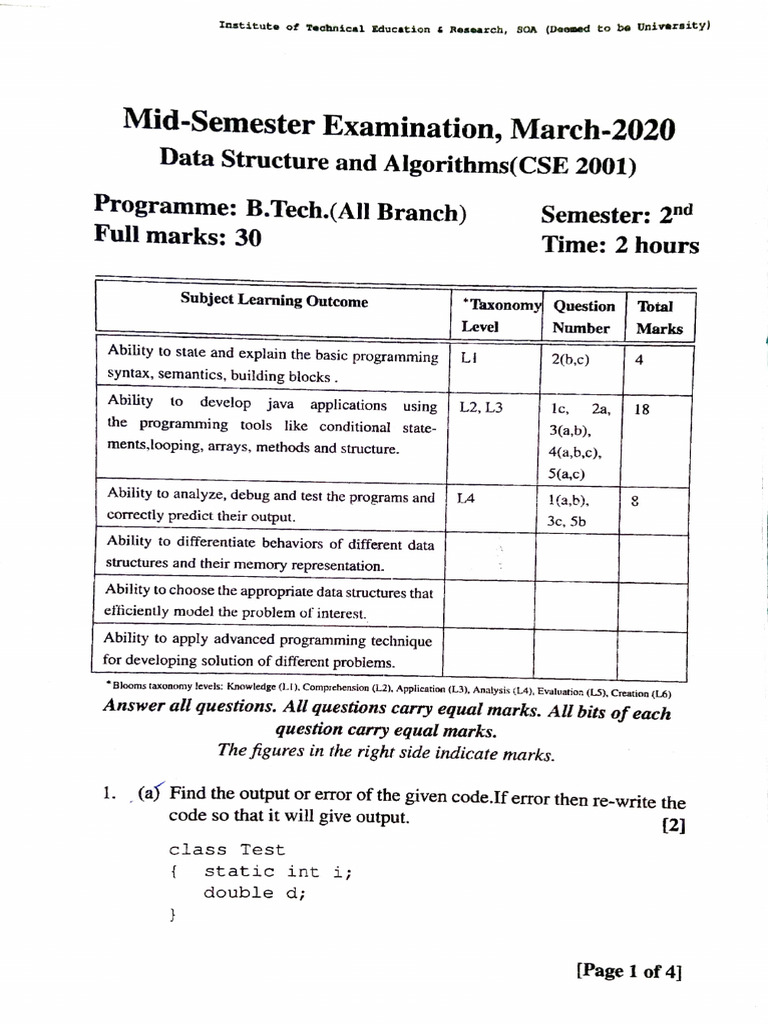 Dsa 2020 Midsem | PDF | Method (Computer Programming) | Programming ...