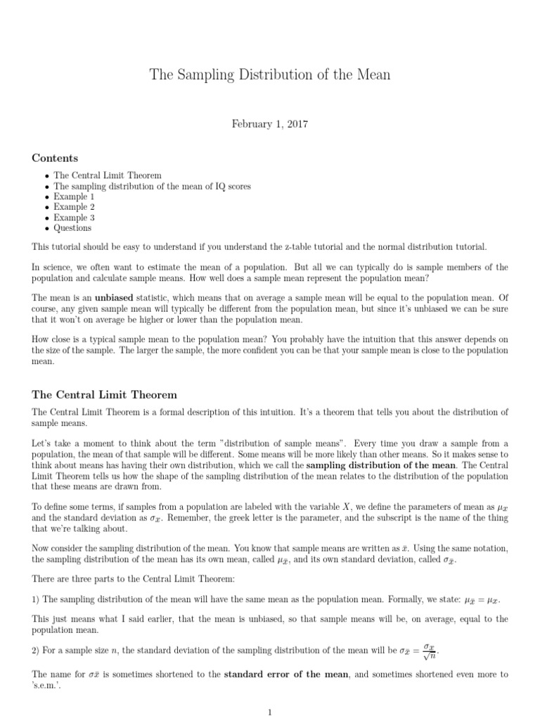 Sampling Distribution of Mean Tutorial | PDF | Normal Distribution ...