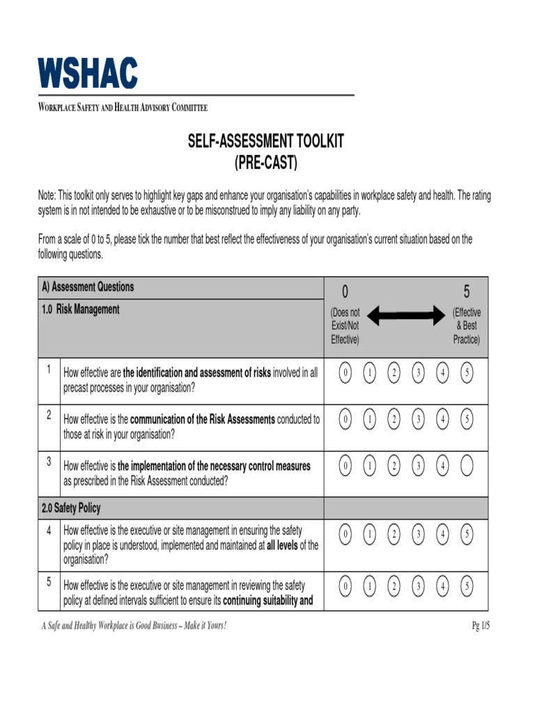 Wshc Checklist Precast Self-Assessment | PDF | Occupational Safety And ...