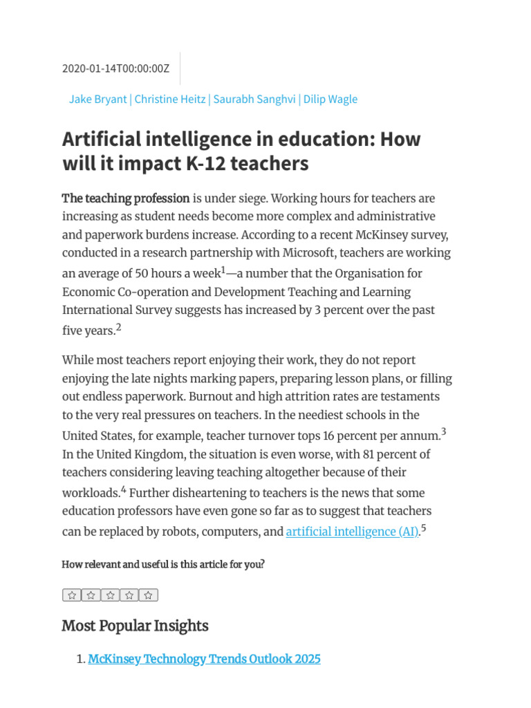 Artificial Intelligence in Education How Will It Impact K-12 Teachers ...