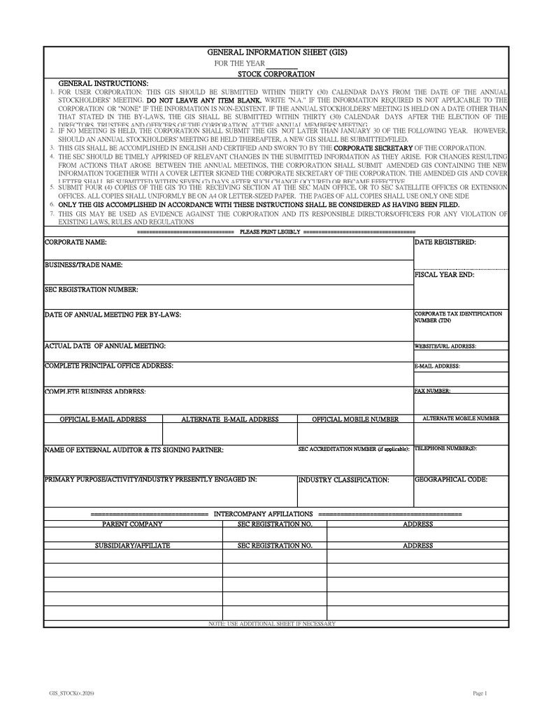 2026forms - 2026 Version GIS Stock | PDF