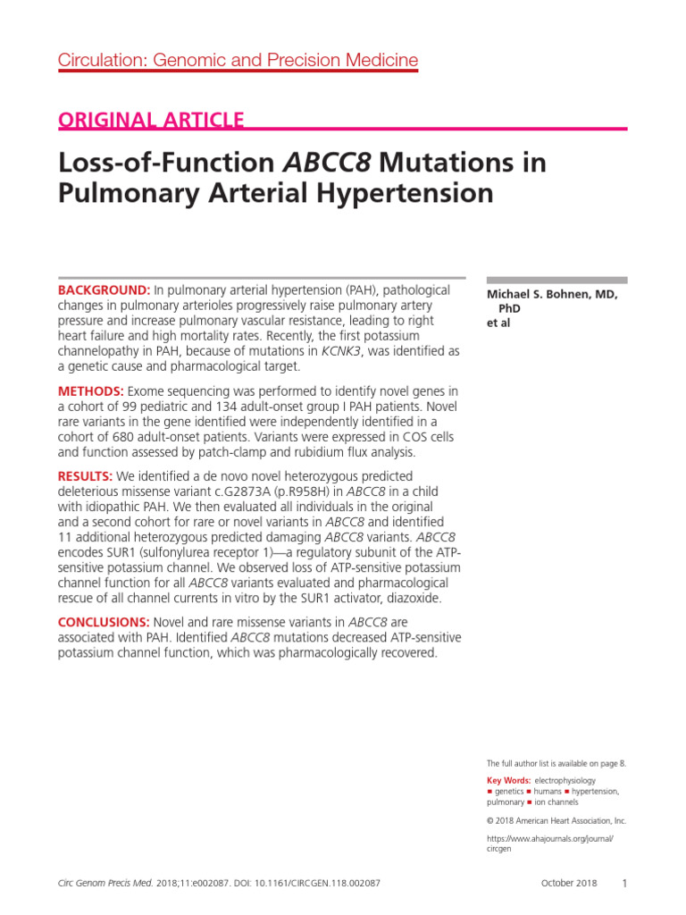 Loss-Of-Function ABCC8 Mutations in Pulmonary Arterial Hypertension ...