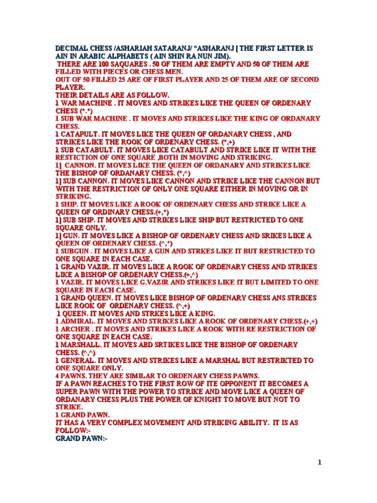 Decimal CHESS 1,10 10 CHESS VARIANT PDF Chess Traditional Board Games