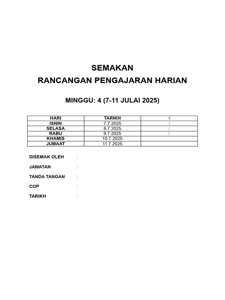 Divider Semakan Rph - Mingguan | PDF