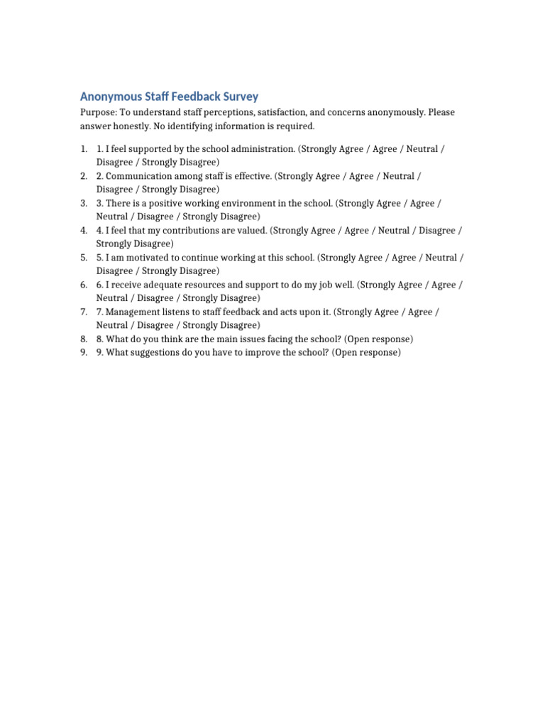 Staff Feedback Survey | PDF