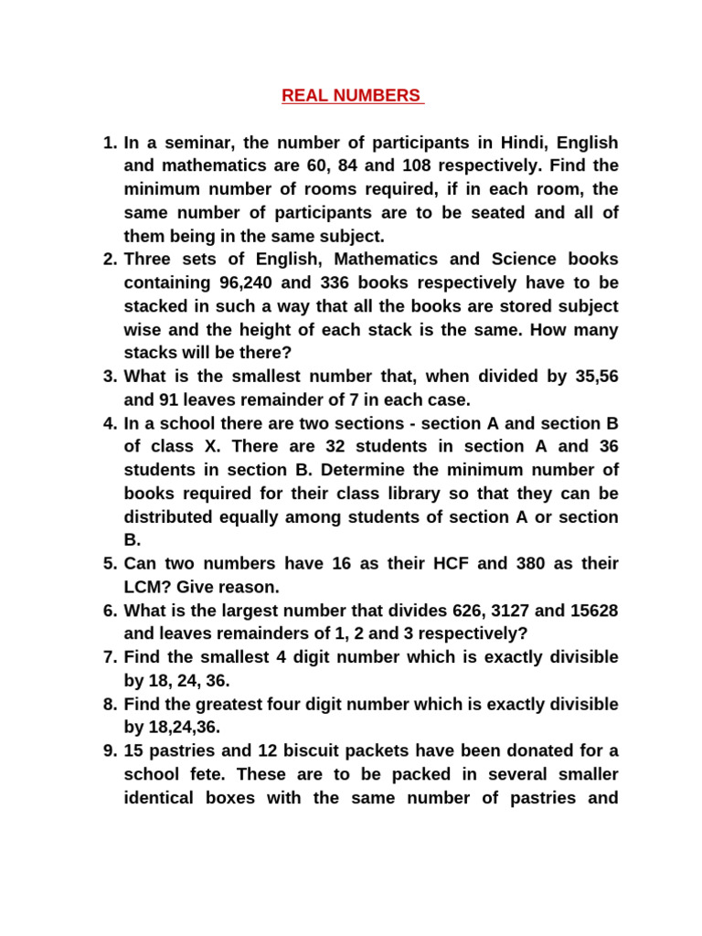 Class X Real Numbers | PDF