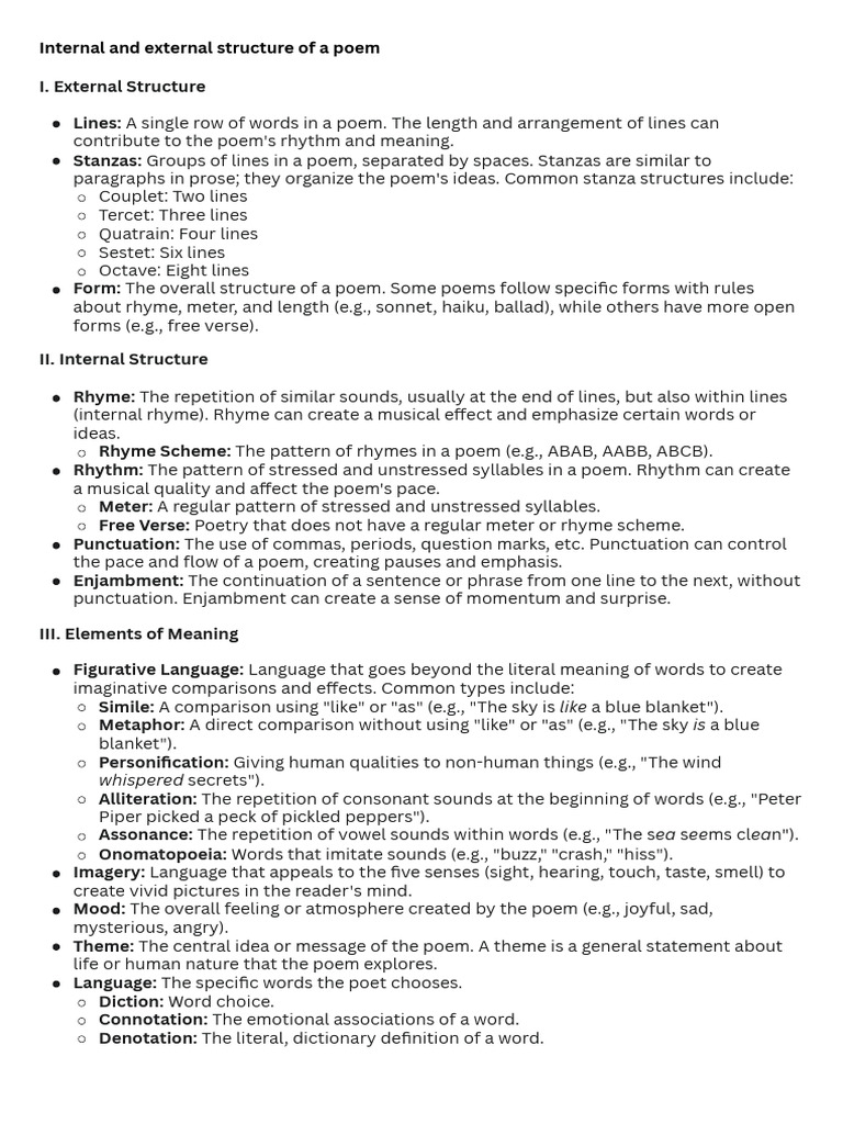 GRADE 9 Internal and External Structure of a Poem | PDF | Poetry ...