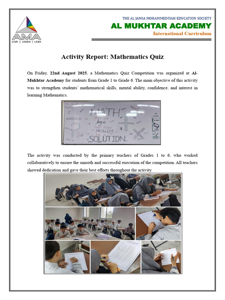Maths Activity Report | PDF | Multiple Choice | Mathematics