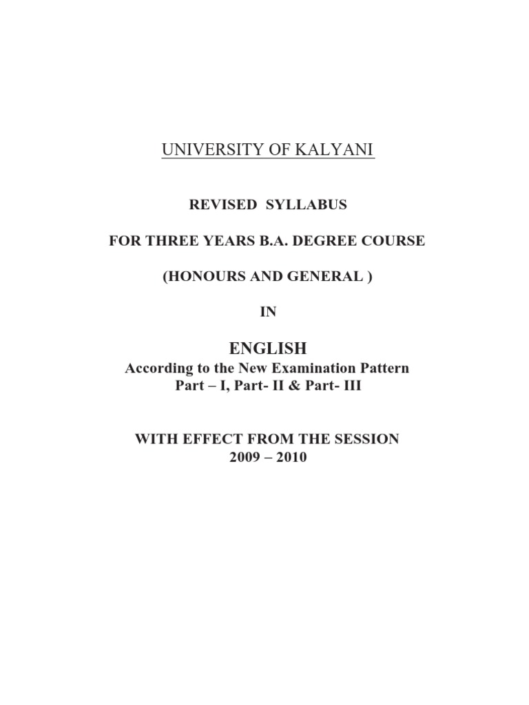 K. U. English Hons. Syllabus PDF Bachelor Of Arts English Literature