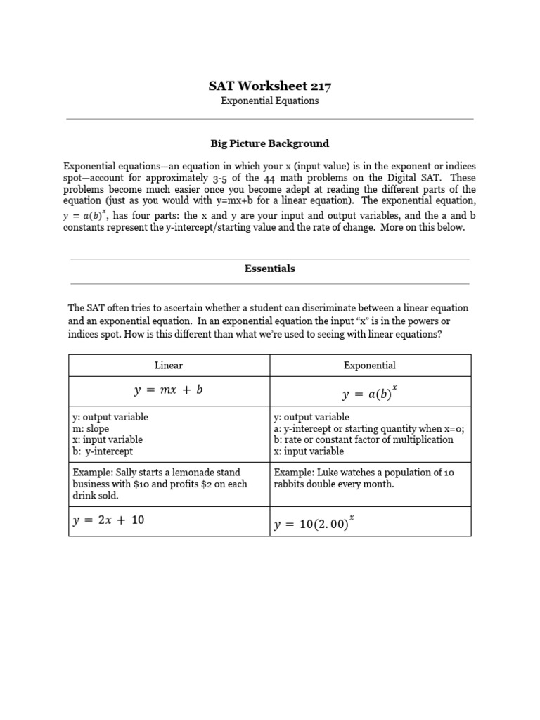 217 Digital SAT Exponentials | PDF | Mathematics | Applied Mathematics