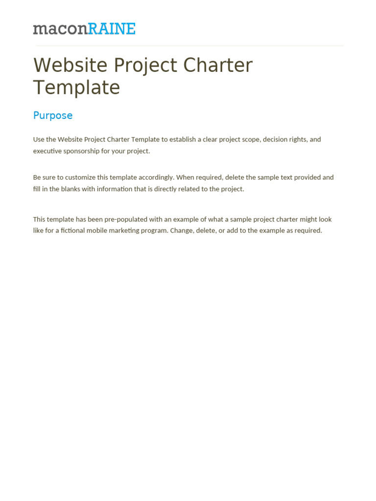 Website Project Charter Template | PDF | Marketing | Performance Indicator