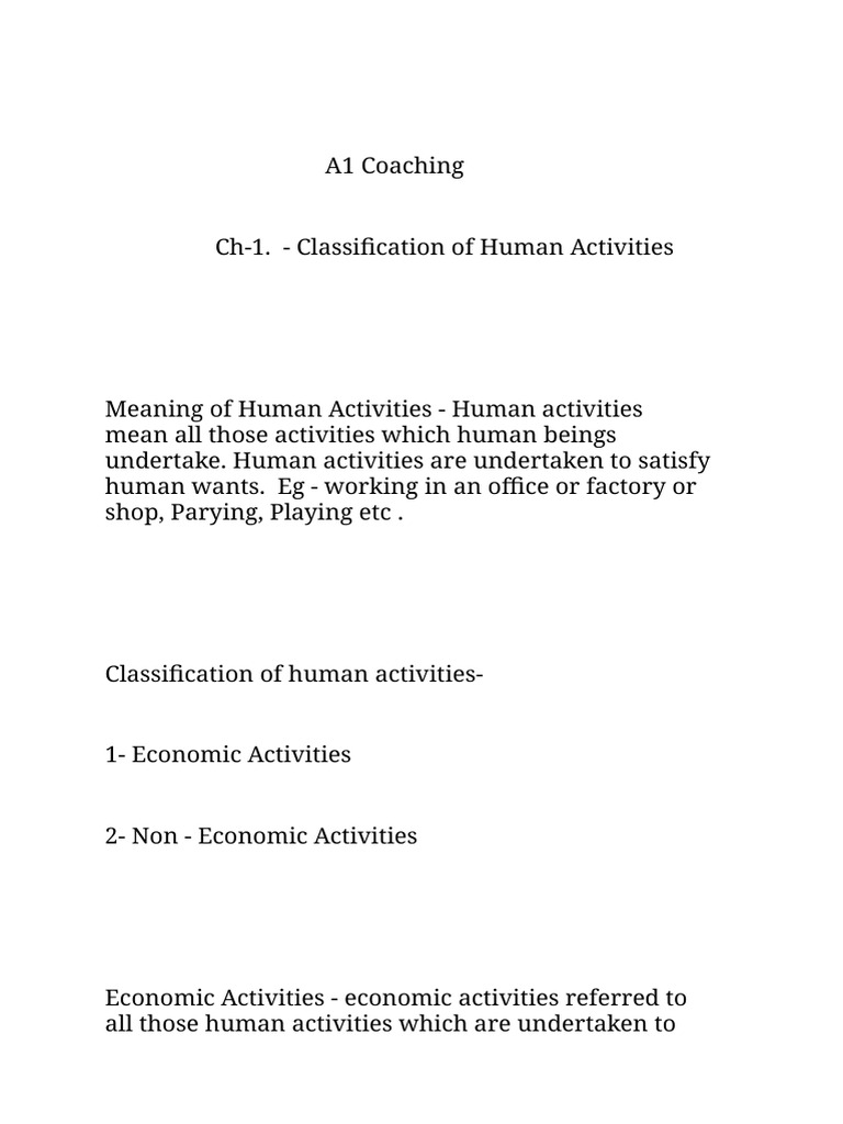 Classification of Human Activities CHAPTER 1 | PDF | Economics | Profession