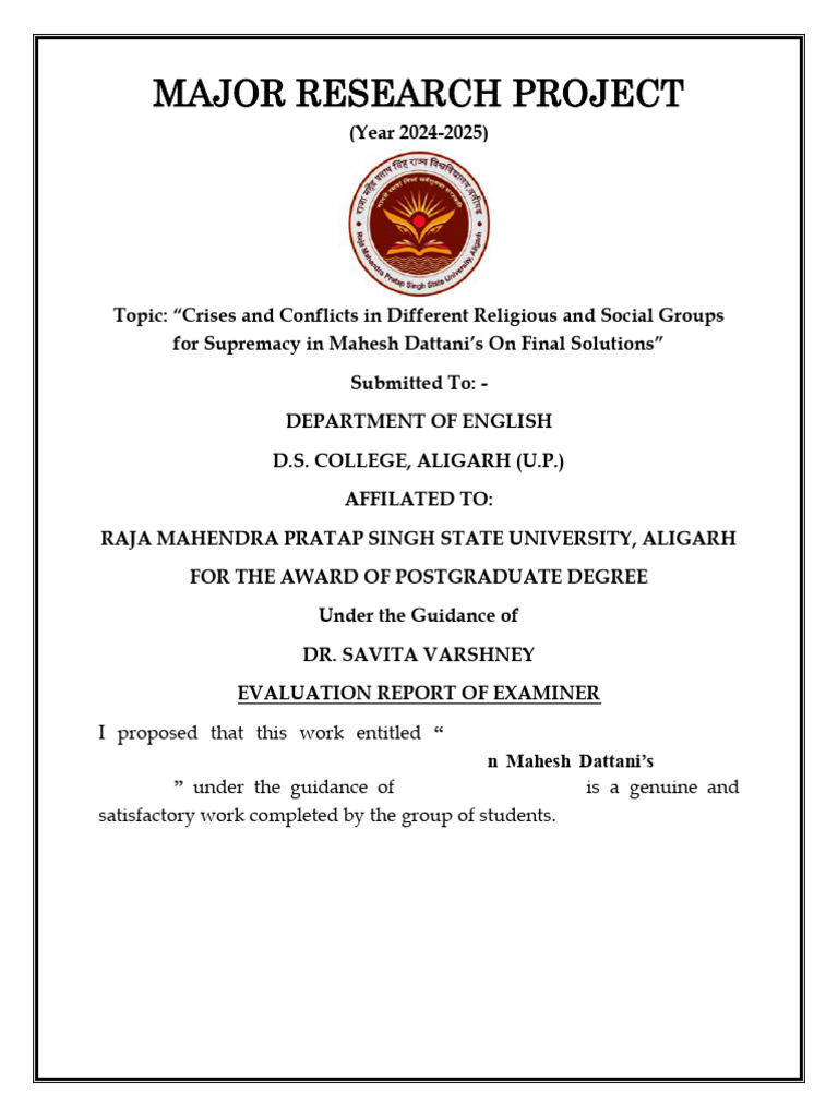Aastja Major Research Project Front Page | PDF