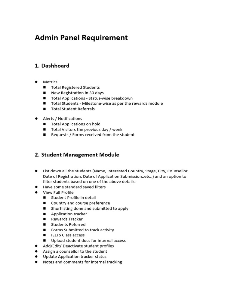 Admin Panel Requirement | PDF
