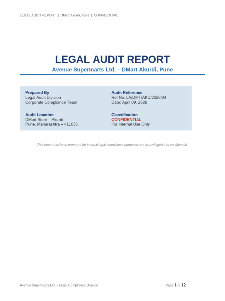 DMart Akurdi Legal Audit Report 2026 | PDF | Regulatory Compliance | Audit